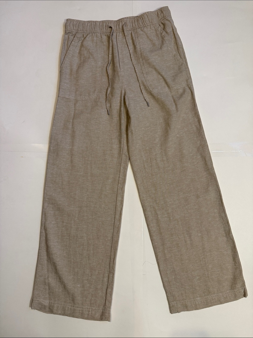 Gap Linen Blend Pants Size Small Khaki Drawstring Elastic Waist Pockets